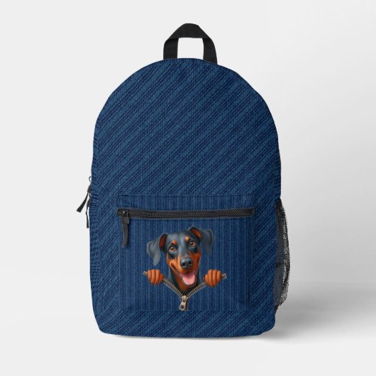 Dobermann Puppy Denim Cloth Bedruckter Rucksack (Vorderseite)