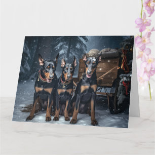 Dobermann Schneeschlitten Weihnachtsdekoration  Karte