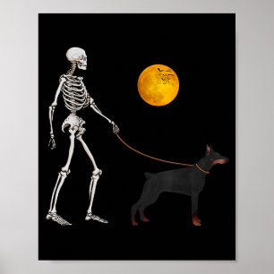 Dobermann-Skelett-Hund läuft Halloween-Kostüm Poster