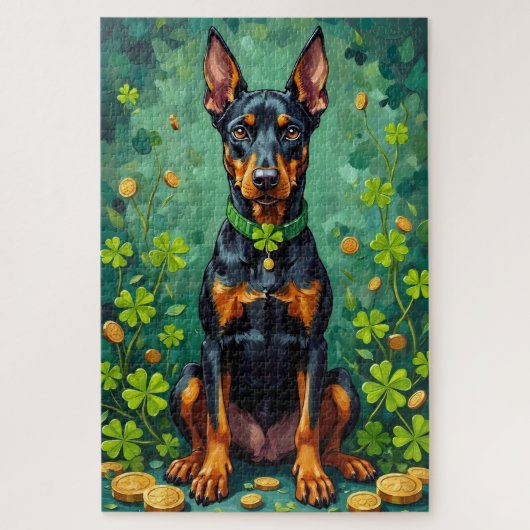 Dobermann St. Patrick’s Day Eleganter Glückshund Puzzle (Vertikal)