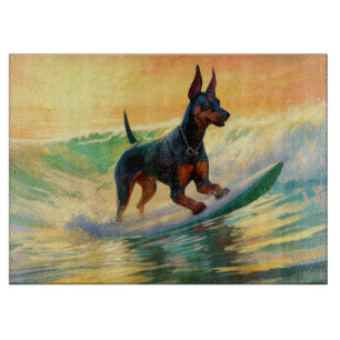 Dobermann-Strand-Surfing-Gemälde Schneidebrett
