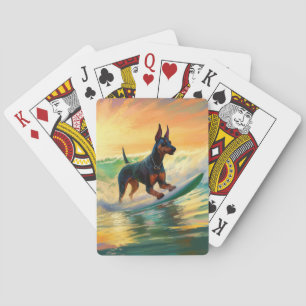 Dobermann-Strand-Surfing-Gemälde Spielkarten