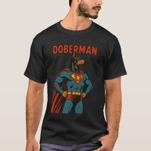Dobermann Superheld Hund Comic-Stil Vintage-Grafik T-Shirt