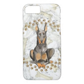 Dobermann Tatzen-Drucke und Marmorhintergrund Case-Mate iPhone Hülle (Rückseite)