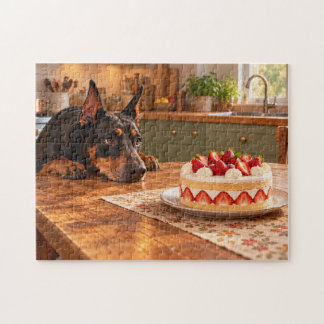 Dobermann träumt von Erdbeertorte Puzzle