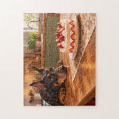 Dobermann träumt von Erdbeertorte Puzzle (Vertikal)