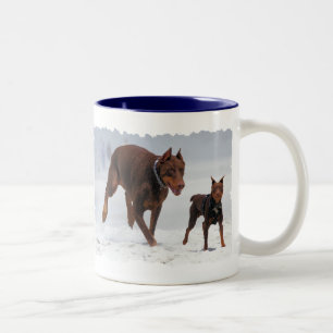 Dobermann und Minuten-Button - BLICK! Ein Mini Zweifarbige Tasse
