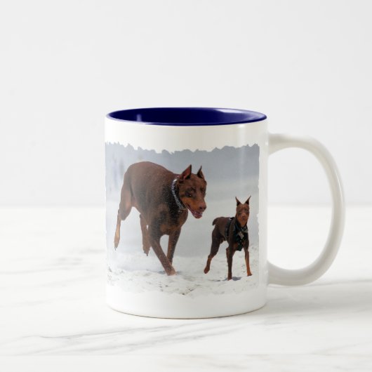 Dobermann und Minuten-Button - BLICK! Ein Mini Zweifarbige Tasse (Rechts)