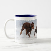 Dobermann und Minuten-Button - BLICK! Ein Mini Zweifarbige Tasse (Links)