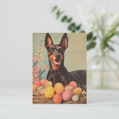 Dobermann Vintag Ostern Postkarte (Stehend Vorderseite)