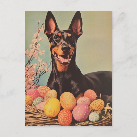 Dobermann Vintag Ostern Postkarte (Vorderseite)