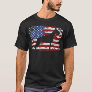 Dobermann Vintage-Amerikanische Flagge T-Shirt