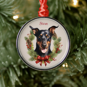 Dobermann Weihnachten Haustier Gedenkstätte Hunder Ornament Aus Metall