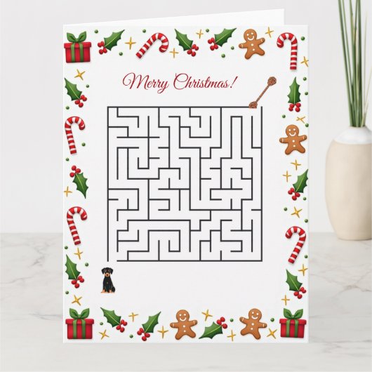 Dobermann-Weihnachts-Labyrinth-Puzzle-Feiertag Karte (Vorderseite)