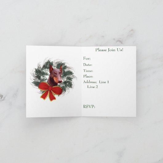 Dobermann-Weihnachtsfeiertags-Party Einladung (Innenseite)