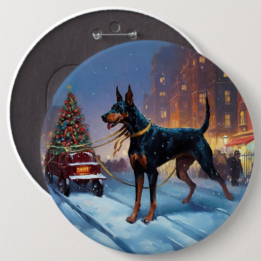 Dobermann Weihnachtsfestzeit Button (Vorne & Hinten)