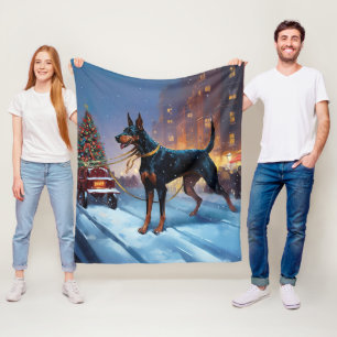 Dobermann Weihnachtsfestzeit Fleecedecke