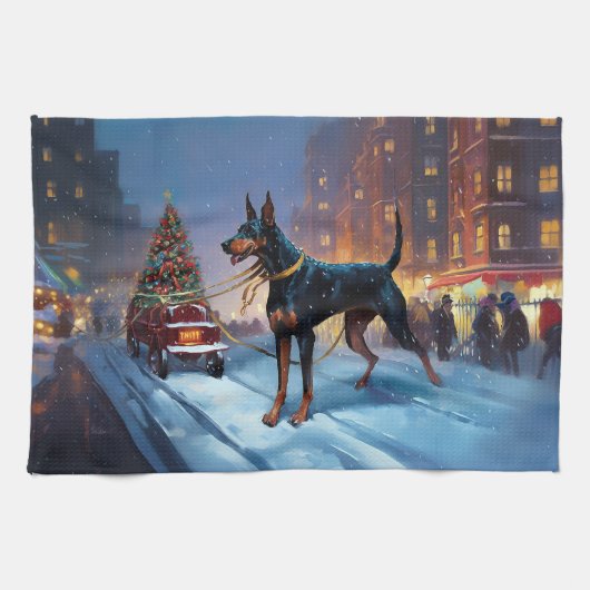 Dobermann Weihnachtsfestzeit Geschirrtuch (Horizontal)