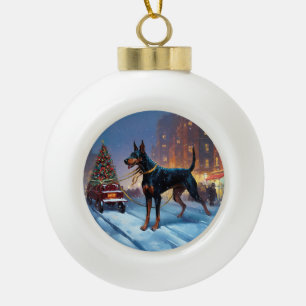 Dobermann Weihnachtsfestzeit Keramik Kugel-Ornament