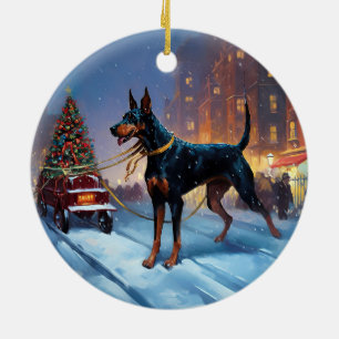 Dobermann Weihnachtsfestzeit Keramik Ornament