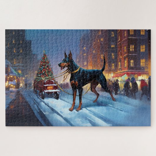 Dobermann Weihnachtsfestzeit Puzzle (Horizontal)