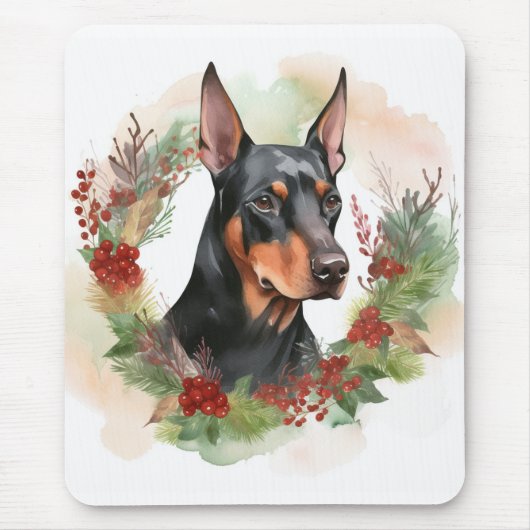 Dobermann-Weihnachtskranz Festlicher Hund Mousepad (Vorne)
