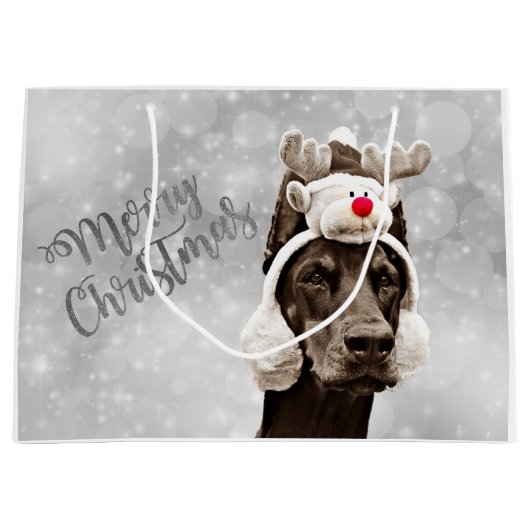 Dobermann-Weihnachtsporträt Große Geschenktüte (Vorderseite)