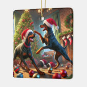 Dobermann Weihnachtsspass Keramikornament (Links)