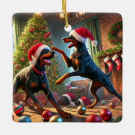 Dobermann Weihnachtsspass Keramikornament