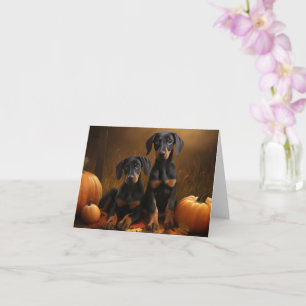 Dobermann-Welpe Herbstfreude Kürbis  Karte