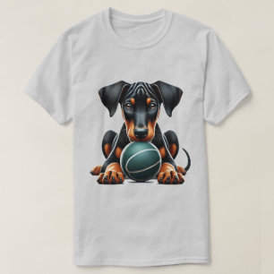 Dobermann-Welpe spielt mit einem Ball T-Shirt