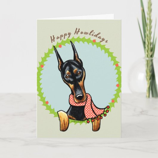 DobermannPinscher glückliches Howlidays Feiertagskarte (Vorderseite)