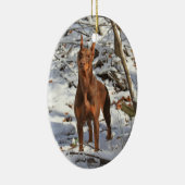 DobermannPinscher in der Schnee-Verzierung Keramikornament (Rechts)
