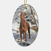 DobermannPinscher in der Schnee-Verzierung Keramikornament (Links)