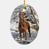 DobermannPinscher in der Schnee-Verzierung Keramikornament (Vorne)