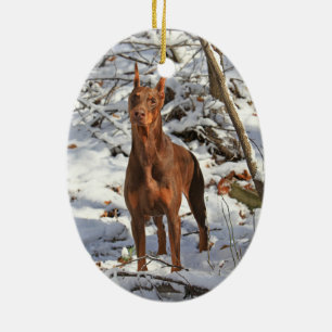 DobermannPinscher in der Schnee-Verzierung Keramikornament