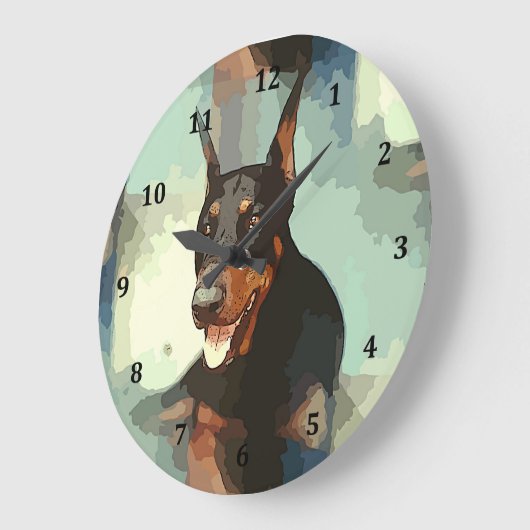 Dobermannpinscher-Porträt Große Wanduhr (Winkel)