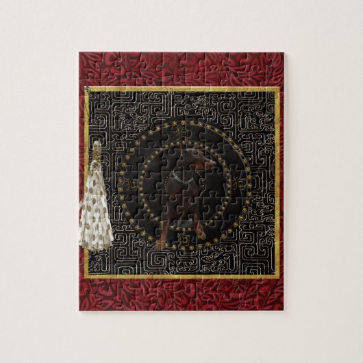 DobermannPinscher, runde Form, Hund auf Chinesen Puzzle (Vertikal)