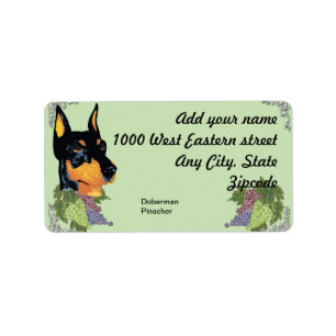 DobermannPinscher ~ Schwarz-Dobermann-Porträt Adressaufkleber