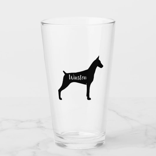Dobermannpinscher-Silhouette Dobe Hundegewohnheit Glas (Vorderseite)