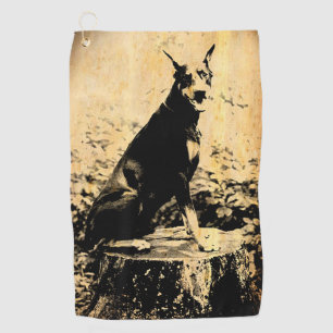Dobermannpinscher-Vintages altes Foto Golfhandtuch