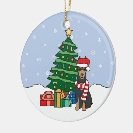 Dobermannpinscher-Weihnachtsverzierung Keramikornament (Links)