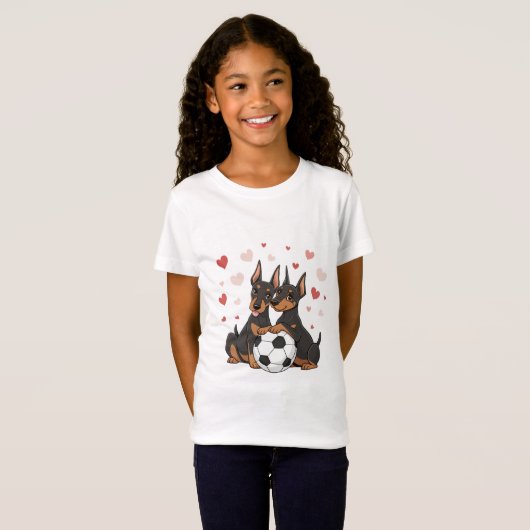Dobermans with soccer ball for Valentine's Day T-Shirt (Vorne ganz)