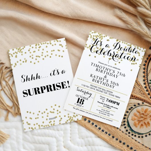 Doble Celebration Confetti Faux Gold Invitation Einladung