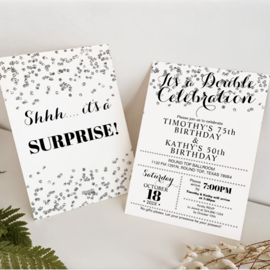 Doble Celebration Confetti Faux Silver Invitation Einladung
