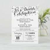 Doble Celebration Confetti Faux Silver Invitation Einladung (Stehend Vorderseite)