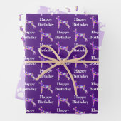 Dobmerman Pinsher Hund Silhouette Lila Happy Bday Geschenkpapier Set (Beispiel)