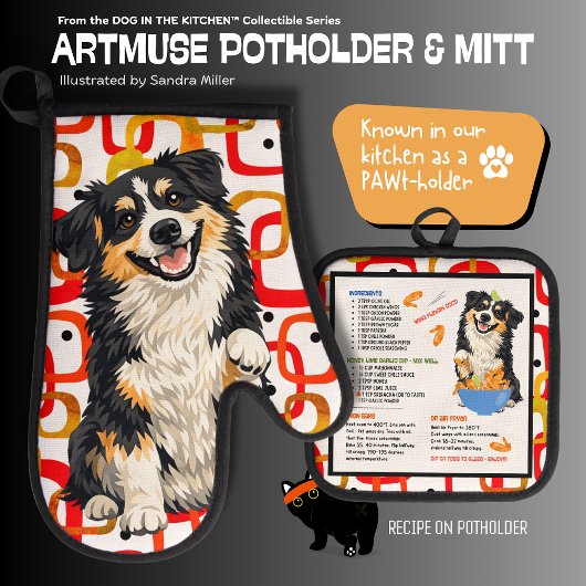 DOBRO Aussie Australischer Schäferhund Ofenhandschuh & Topflappen-Set