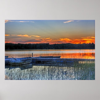 Dock and Rowboat Sunset Poster