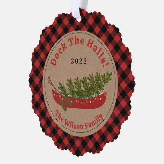 Dock The Halls Kanu Weihnachtsbaum Foto Kariert Ornament Karte (Links)